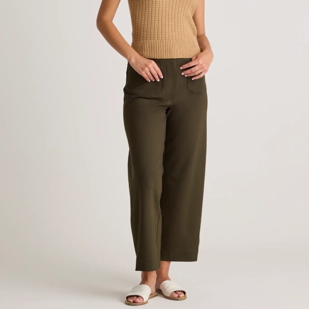 Quince Dark Green Wide Leg Ponte Cropped High Waist Pants Size 16 Used